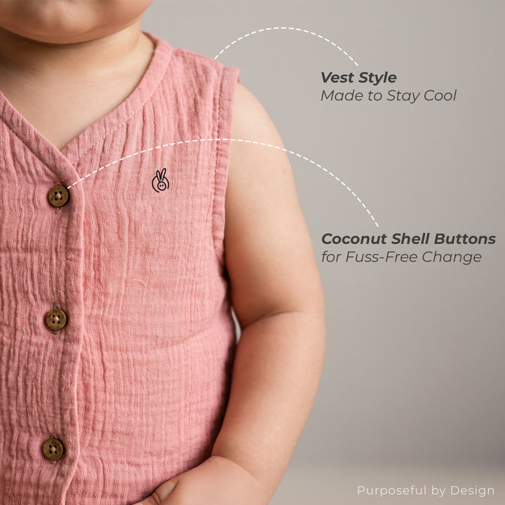 Pastelpops Multicolor Cotton Crinkle Front Open Vest & Bloomer 2-Piece Set (Design B)