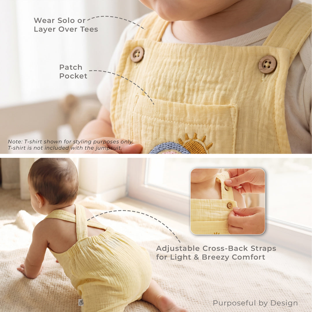 Pastelpops Mellow Yellow Cotton Crinkle Jumpsuit With Pocket