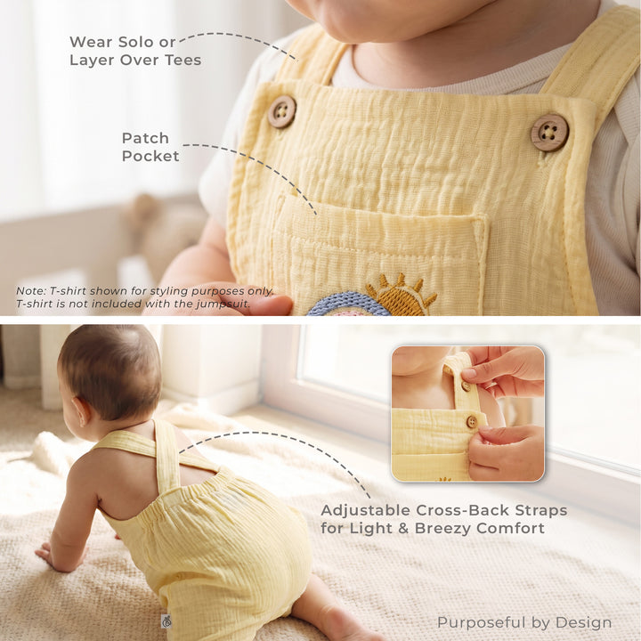 Pastelpops Mellow Yellow Cotton Crinkle Jumpsuit With Pocket