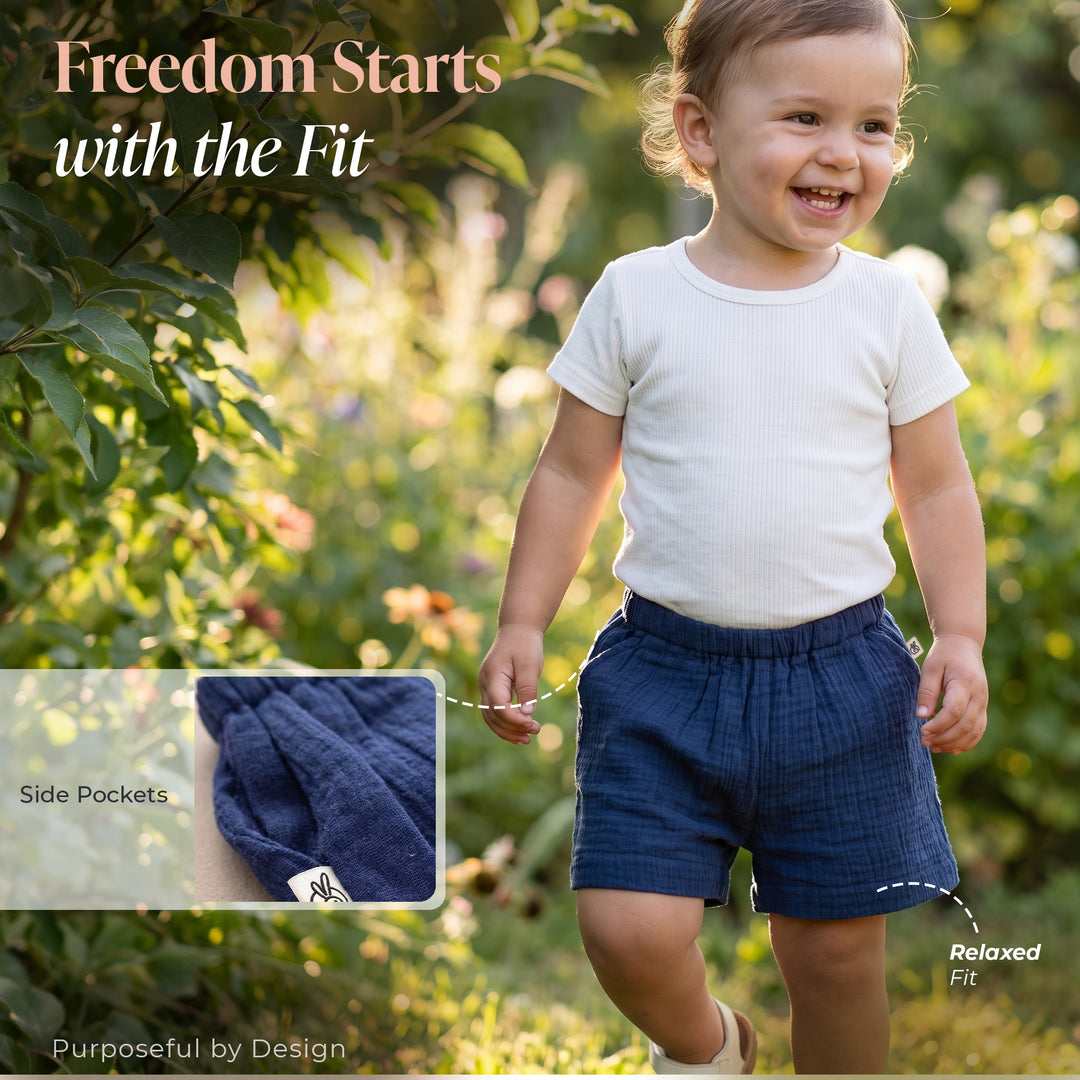 Pastelpops Light Navy Cotton Crinkle Pocket Shorts - 2-4 Years