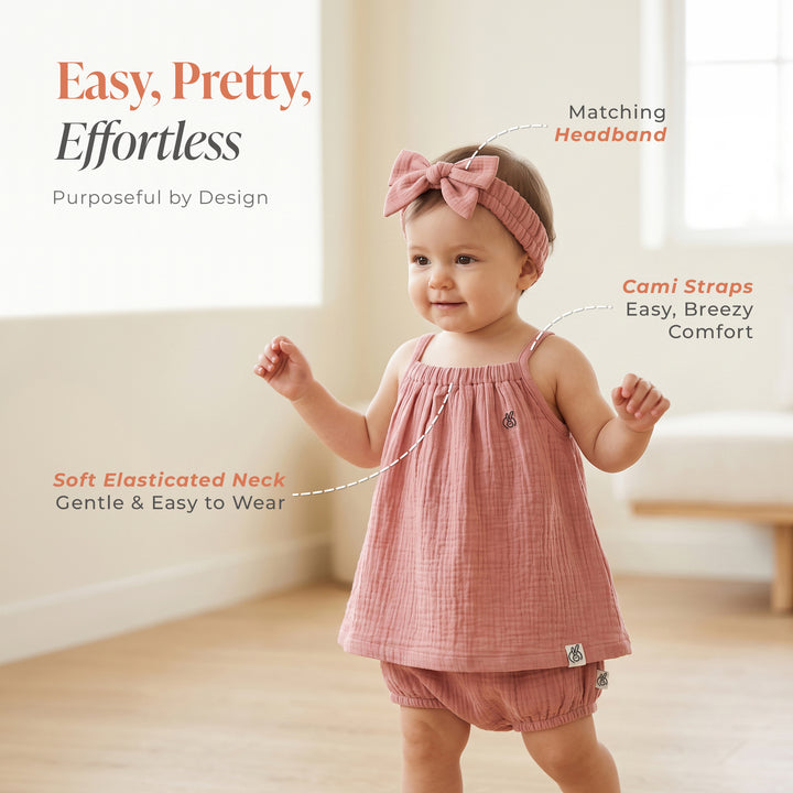 Pastelpops Dusty Rose Cotton Crinkle Halter Top & Bloomer