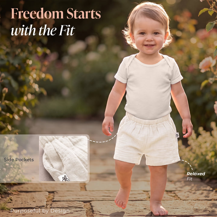 Pastelpops Off White Cotton Crinkle Pocket Shorts