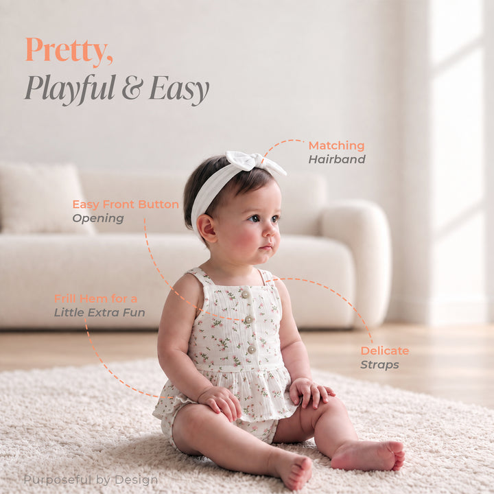 Pastelpops Off White Cotton Crinkle Frill Top & Bloomer 2-Piece Set
