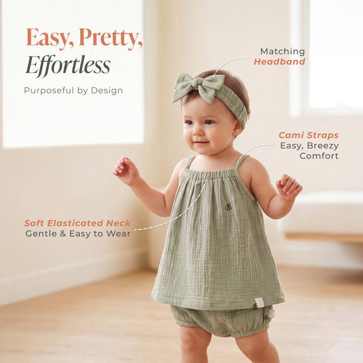 Pastelpops Sage Green Cotton Crinkle Halter Top & Bloomer
