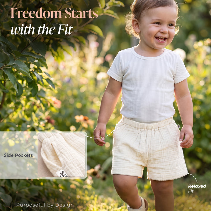 Pastelpops Off White Cotton Crinkle Pocket Shorts - 2-4 Years