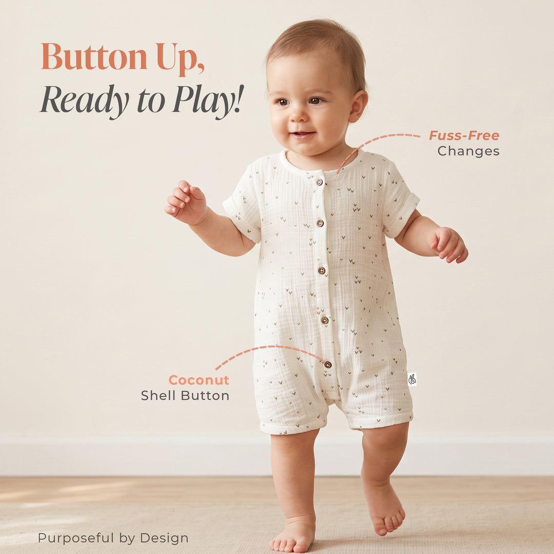 Pastelpops Off White Cotton Crinkle Half Sleeve Onesie