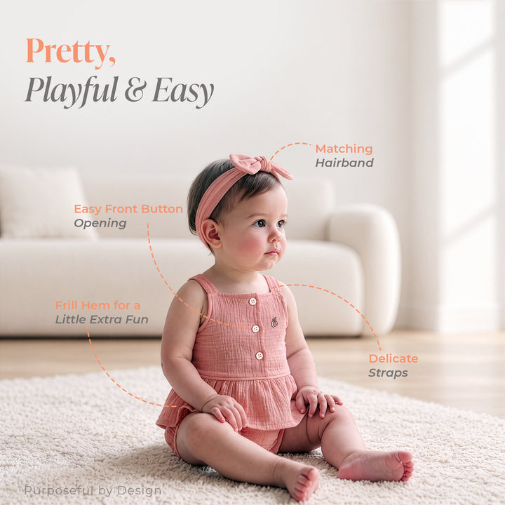 Pastelpops Dusty Rose Cotton Crinkle Frill Top & Bloomer 2-Piece Set