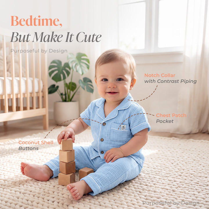 Pastelpops Powder Blue Cotton Crinkle Night Suit
