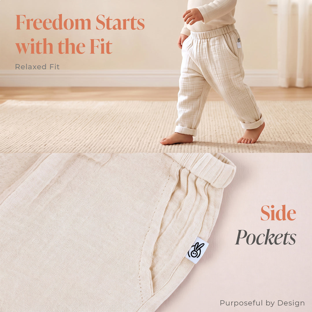Pastelpops Off White Cotton Crinkle Safari Pant - 2-4 Years