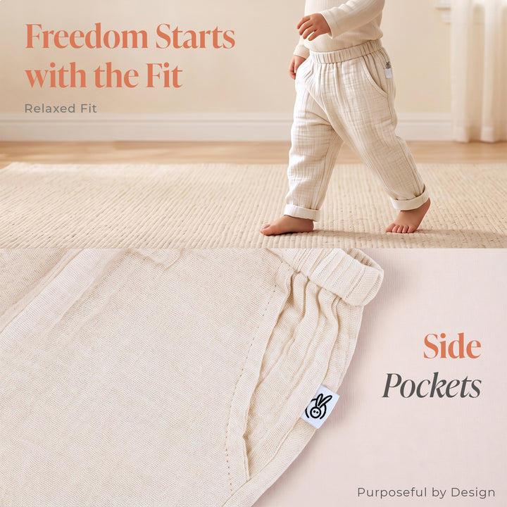 Pastelpops Off White Cotton Crinkle Safari Pant - 2-4 Years