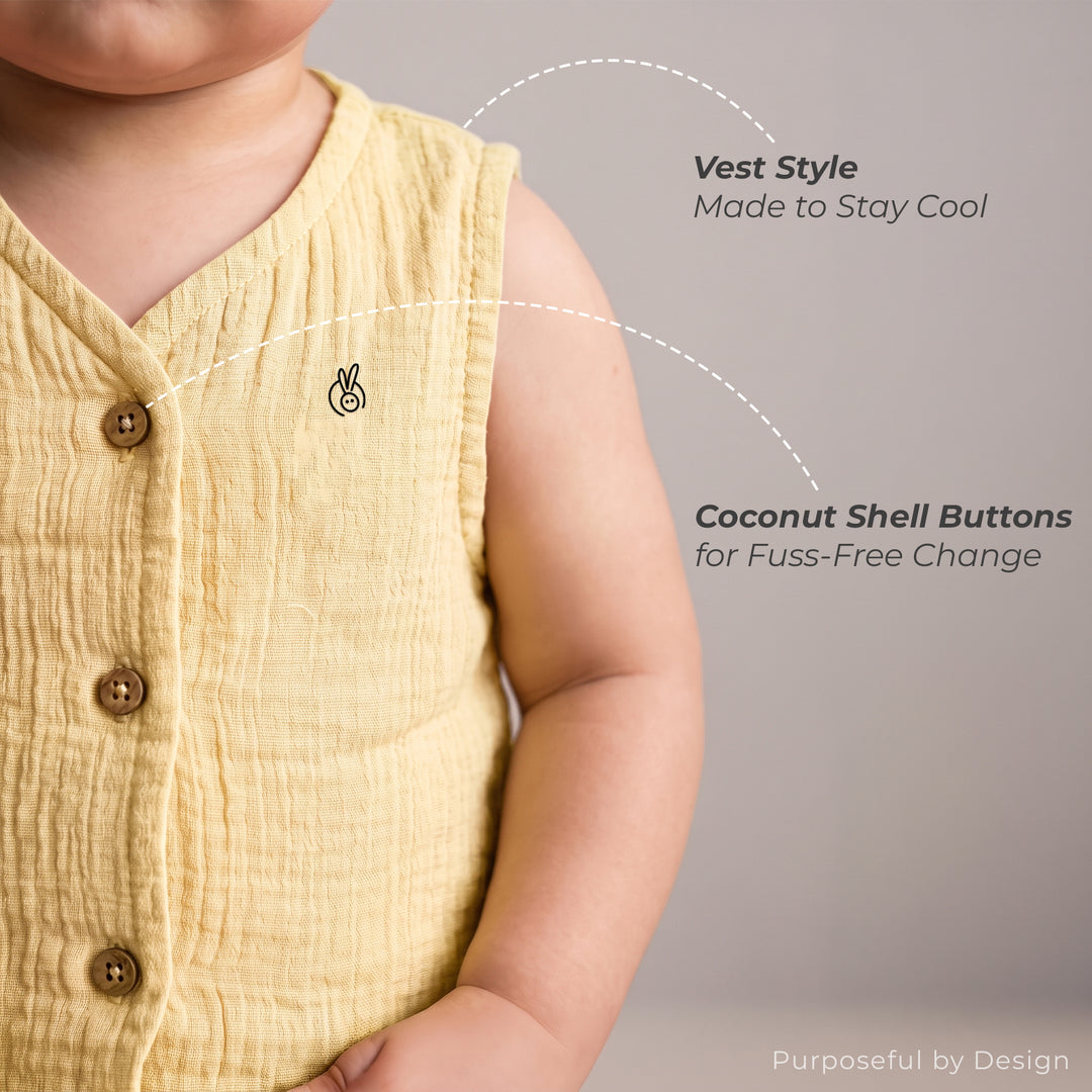 Pastelpops Multicolor Cotton Crinkle Front Open Vest & Bloomer 2-Piece Set (Design A)
