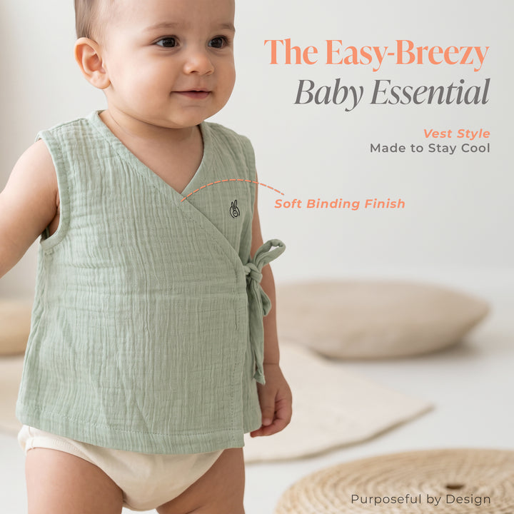 Pastelpops Multicolor Cotton Crinkle Front Open Vest Pack of 2