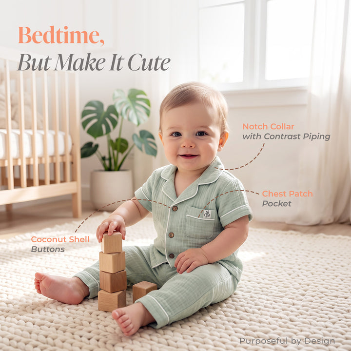 Pastelpops Sage Green Cotton Crinkle Night Suit