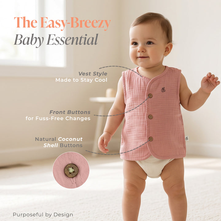 Pastelpops Multicolor Cotton Crinkle Front Open Vest Pack of 3 (Design B)