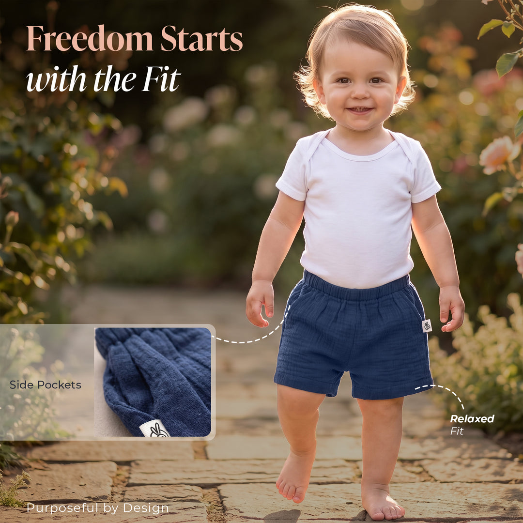 Pastelpops Light Navy Cotton Crinkle Pocket Shorts