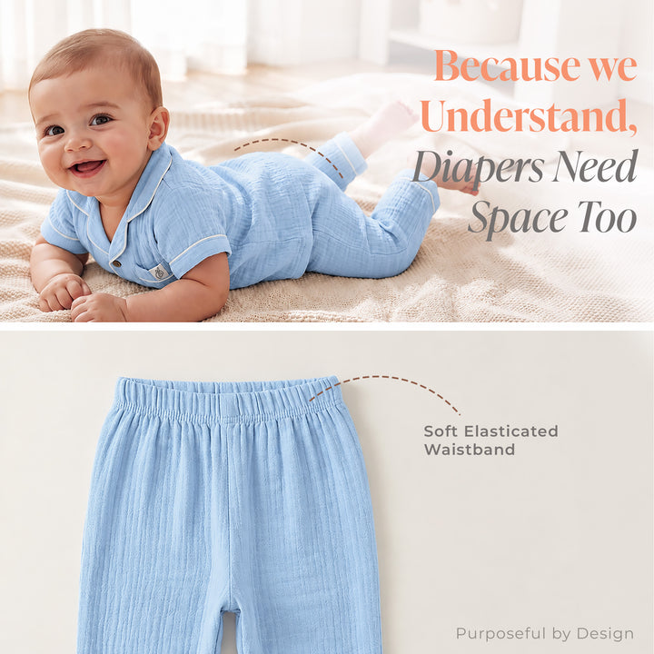 Pastelpops Powder Blue Cotton Crinkle Night Suit