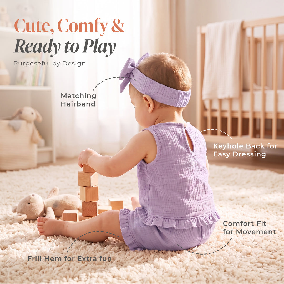 Pastelpops Purple Cotton Crinkle Frill Top & Frill Bottom