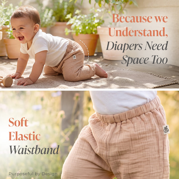 Pastelpops Beige Cotton Crinkle Diaper Pant
