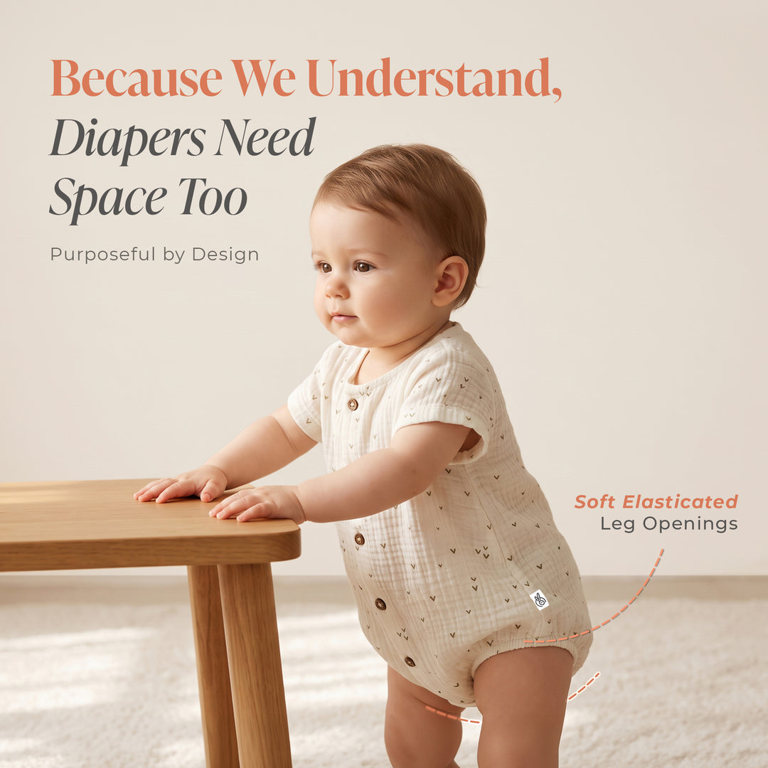 Pastelpops Off White Cotton Crinkle Half Sleeve Onesie