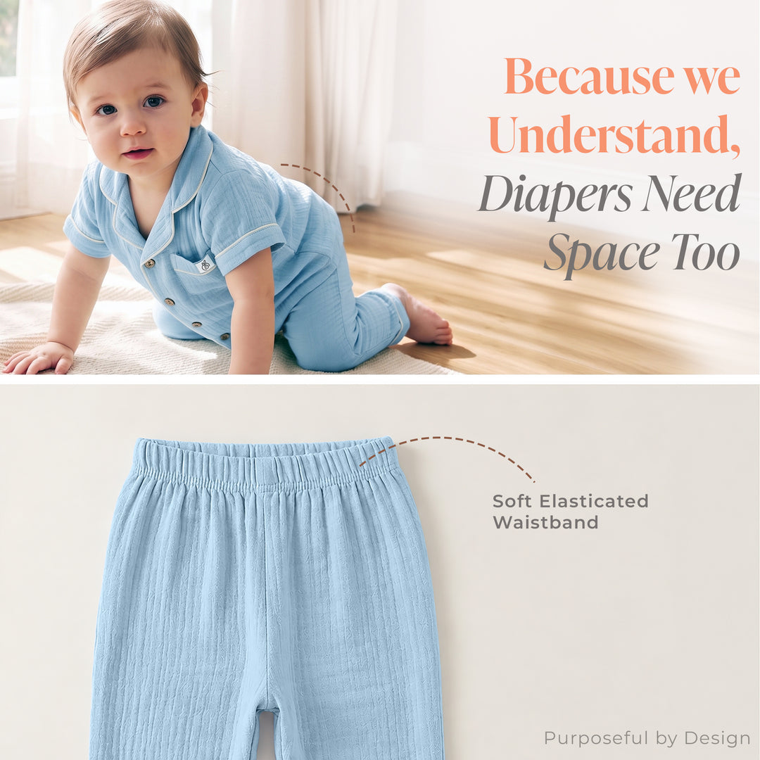 Pastelpops Powder Blue Cotton Crinkle Night Suit - 2-4 Years