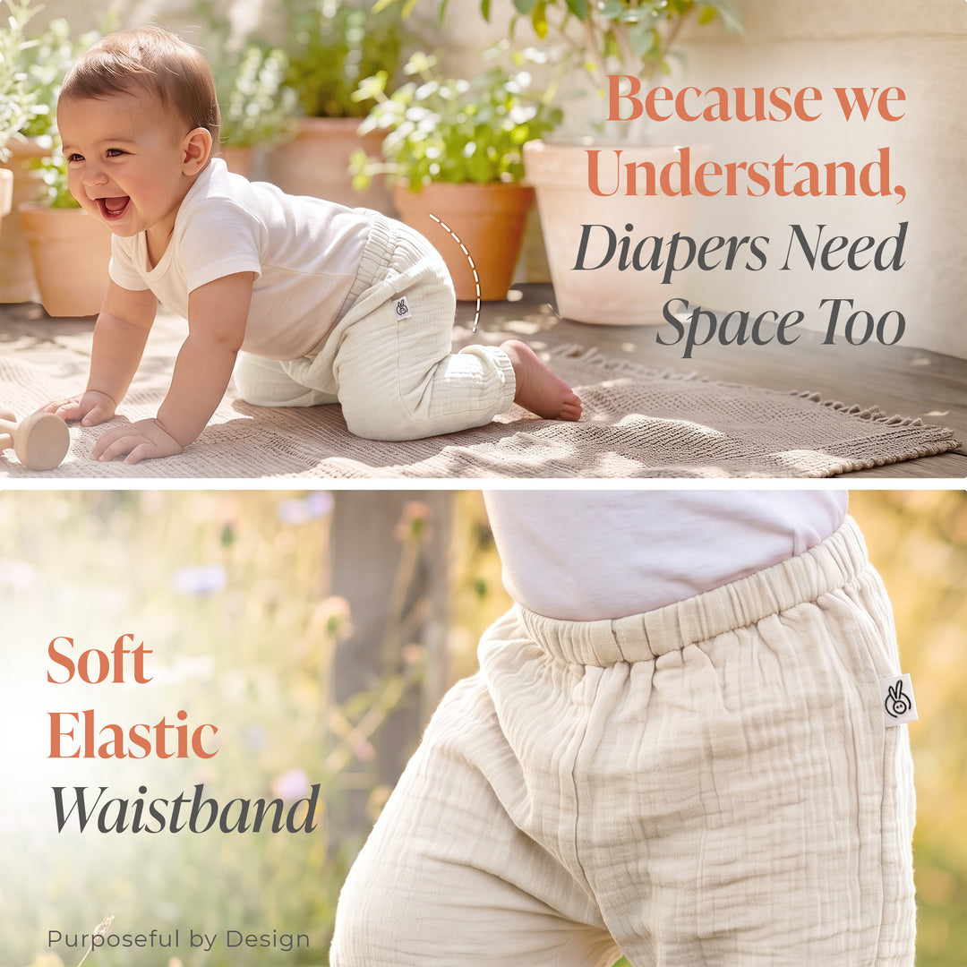 Pastelpops Off White Cotton Crinkle Diaper Pant