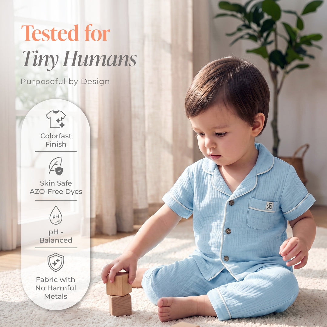 Pastelpops Powder Blue Cotton Crinkle Night Suit - 2-4 Years