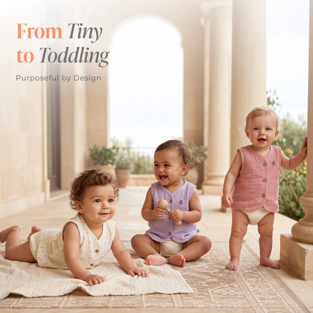 Pastelpops Multicolor Cotton Crinkle Front Open Vest Pack of 3 (Design B)