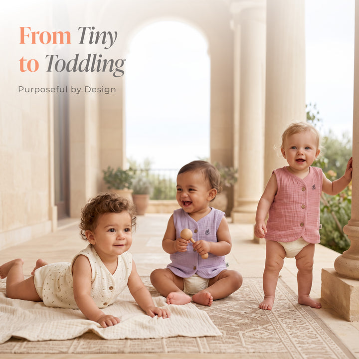 Pastelpops Multicolor Cotton Crinkle Front Open Vest Pack of 3 (Design B)