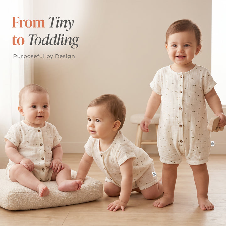 Pastelpops Off White Cotton Crinkle Half Sleeve Onesie