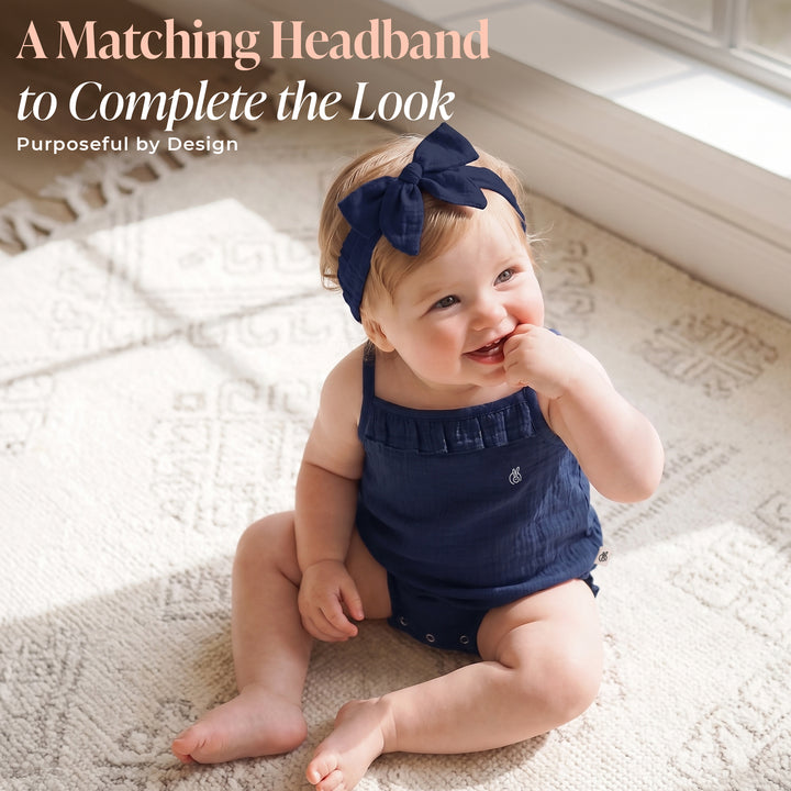 Pastelpops Light Navy Cotton Crinkle Spaghetti Ruffle Onesie