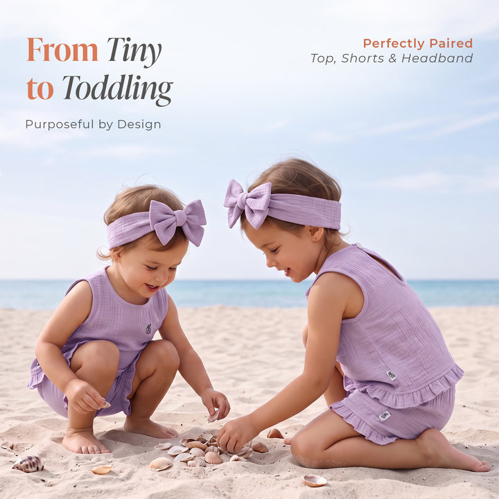 Pastelpops Purple Cotton Crinkle Frill Top & Frill Bottom - 2-4 Years