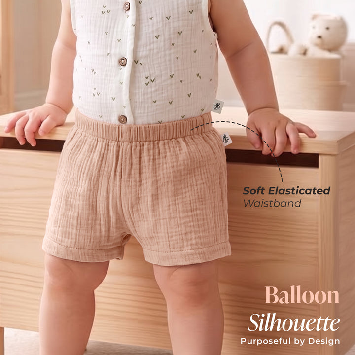 Pastelpops Multicolor Cotton Crinkle Front Open Vest With Shorts