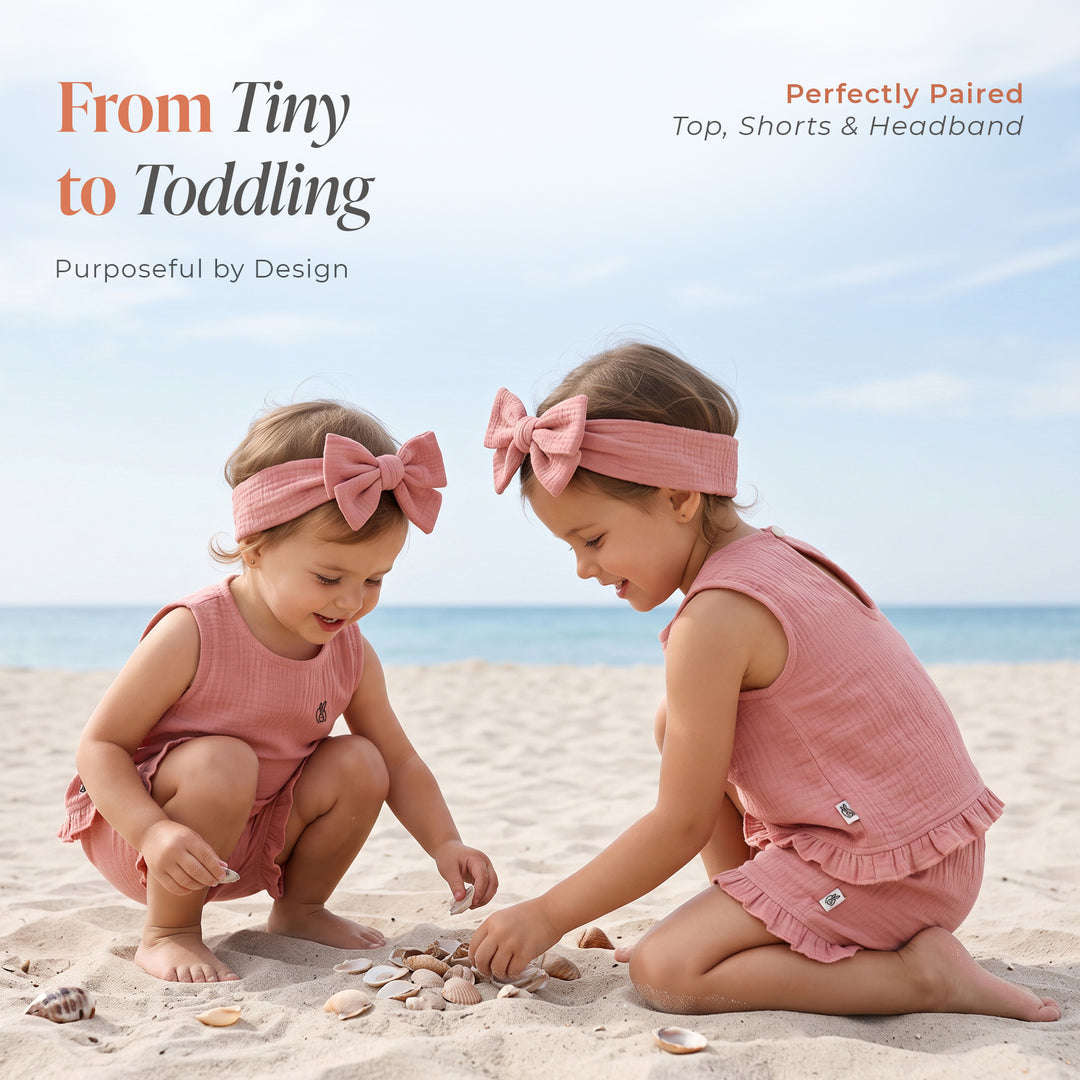 Pastelpops Dusty Rose Cotton Crinkle Frill Top & Frill Bottom - 2-4 Years