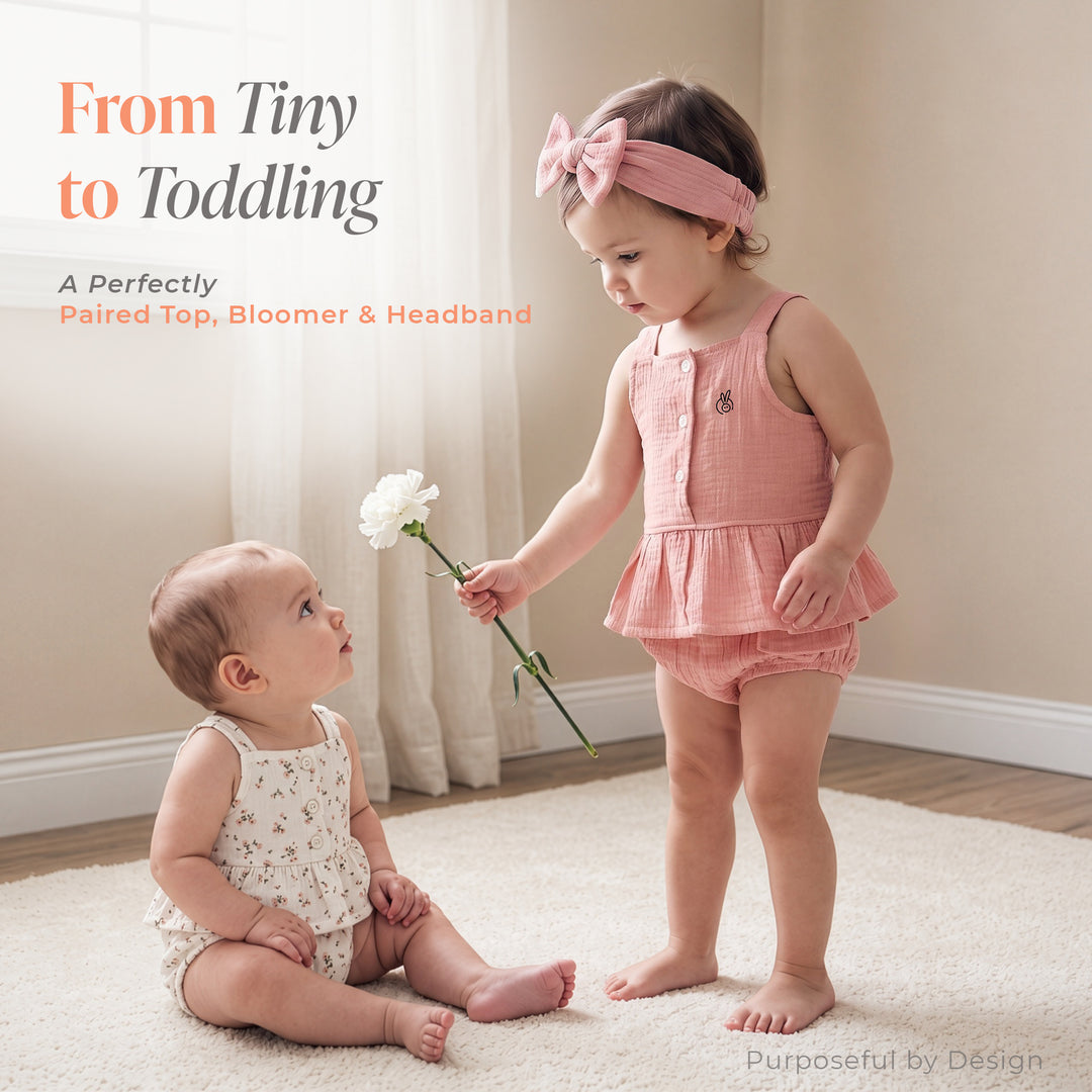 Pastelpops Dusty Rose Cotton Crinkle Frill Top & Bloomer 2-Piece Set