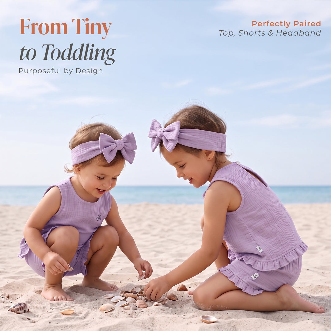 Pastelpops Purple Cotton Crinkle Frill Top & Frill Bottom