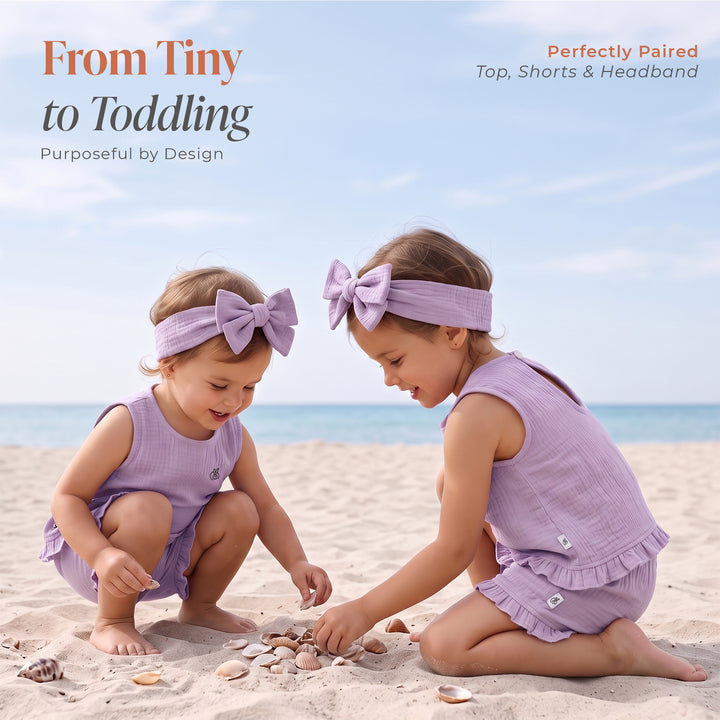 Pastelpops Purple Cotton Crinkle Frill Top & Frill Bottom