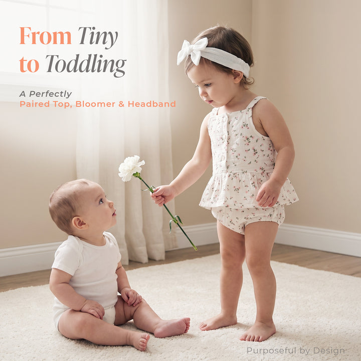 Pastelpops Off White Cotton Crinkle Frill Top & Bloomer 2-Piece Set