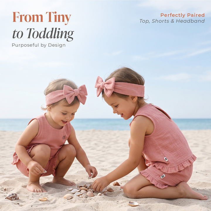 Pastelpops Dusty Rose Cotton Crinkle Frill Top & Frill Bottom
