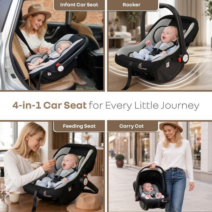 Picaboo 4 In 1 Multipurpose Baby Carry Cot Cum Car Seat With Safety Belt - Black Grey