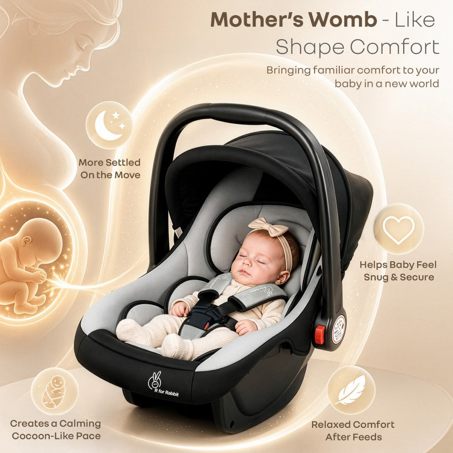 Picaboo 4 In 1 Multipurpose Baby Carry Cot Cum Car Seat With Safety Belt - Black Grey