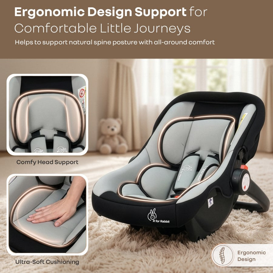 Picaboo 4 In 1 Multipurpose Baby Carry Cot With Personalized Name Tag - Black Grey