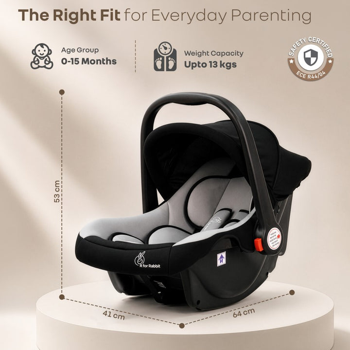 Picaboo 4 In 1 Multipurpose Baby Carry Cot With Personalized Name Tag - Black Grey