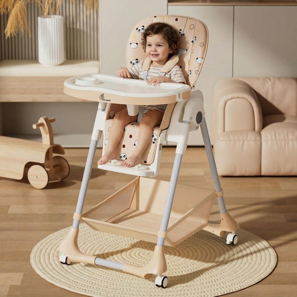 Marshmallow High Chair - 7 Level Height Adjustment, 3 Recline Modes, Adjustable & Removable Double Meal Tray, 6 months-5 years - Beige
