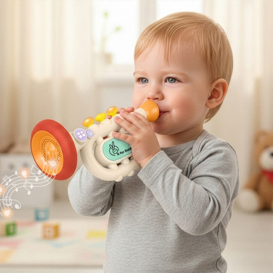 Orapple Funtunes Trumpet BIS Certified Kids Musical Toy with Non-Toxic ABS Material, Multi-Mode Play & Safe Rounded Edges - Beige Multi