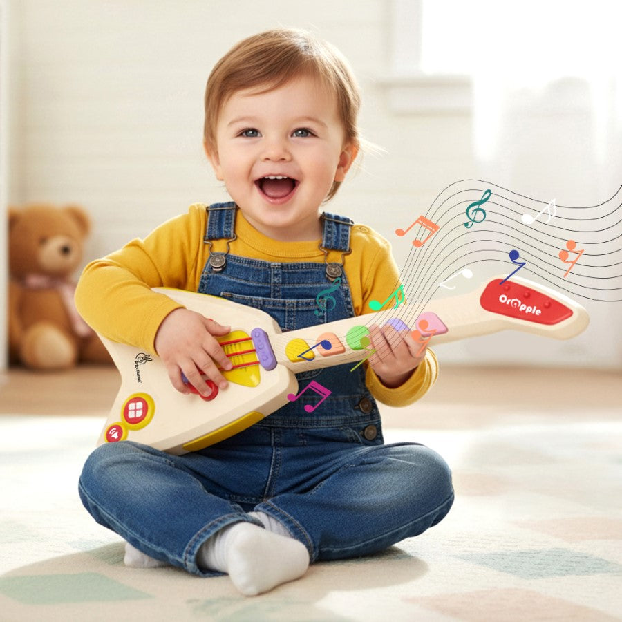Orapple Funtunes Guitar Musical Toy for Kids with Lights, Music, 4 Play Modes, 5-Level Volume Control & BIS Certified Safety (12+ Months) - Beige Multi
