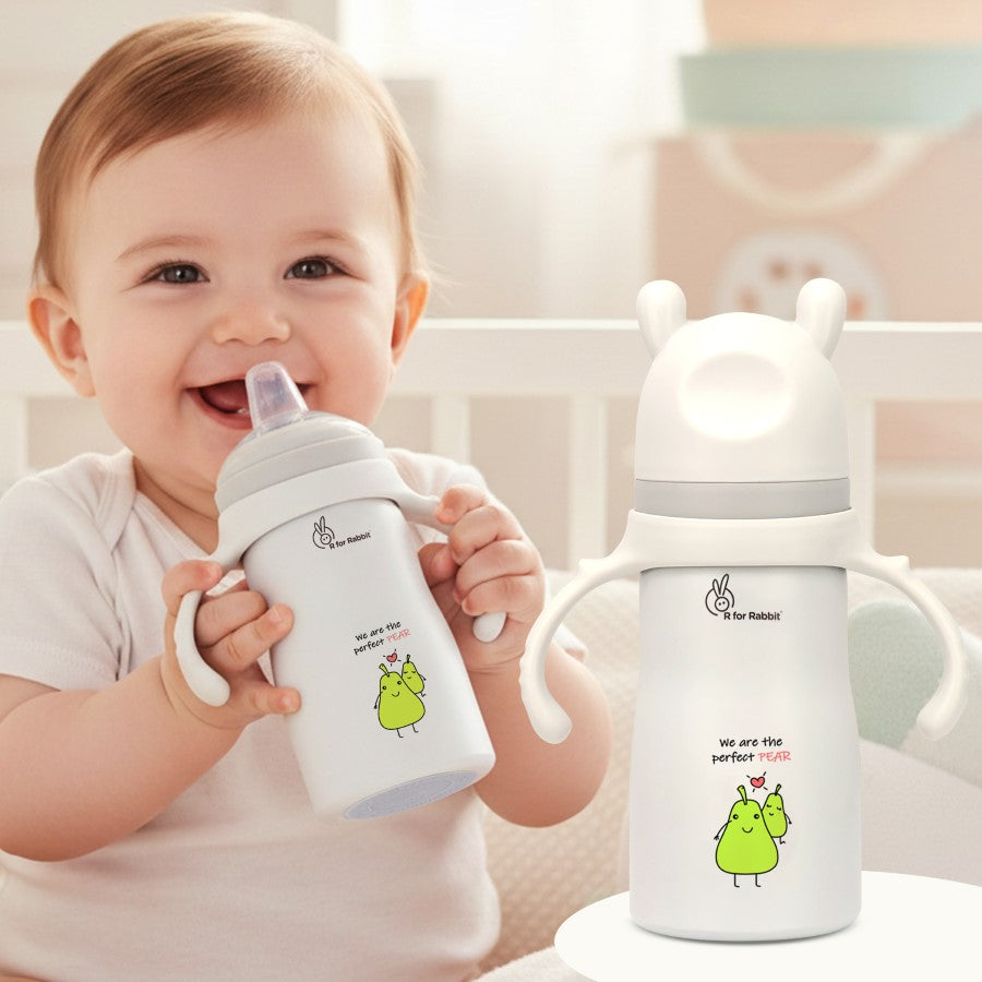 Steebo Fusion Spout Cup Stainless Steel Bottle For Kids, 270ml Leak Proof - Beige Pear