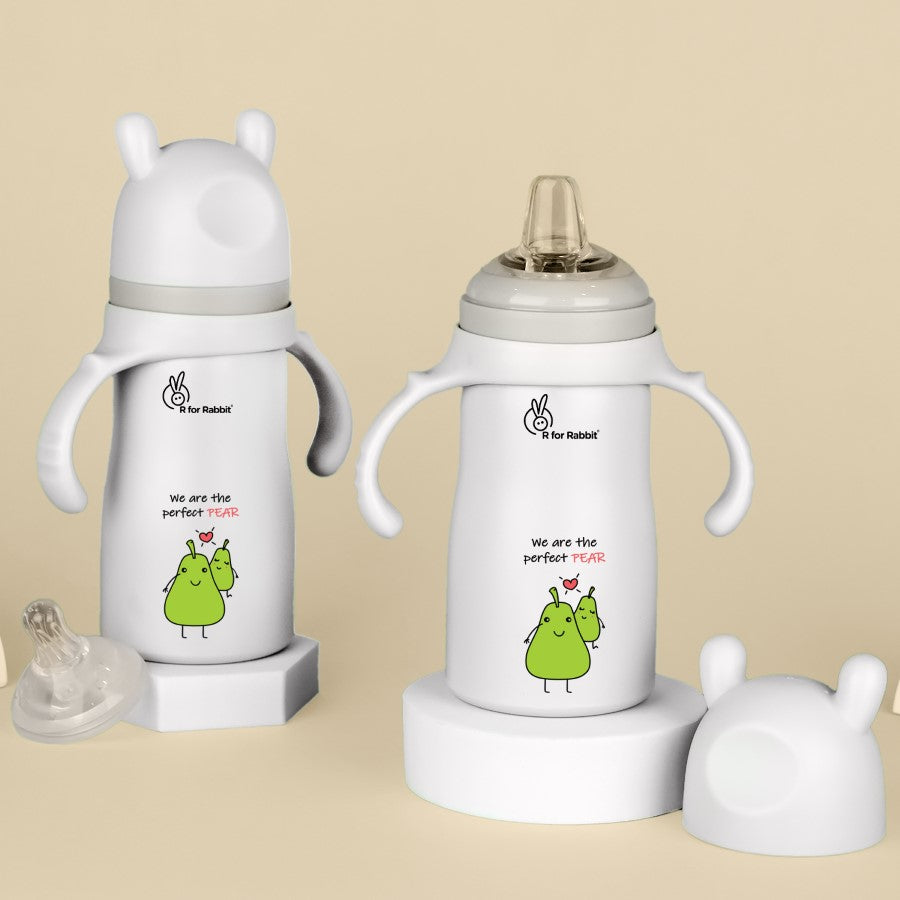 Steebo Fusion Spout Cup SS Bottle 270ml With Personalized Name - Beige Pear