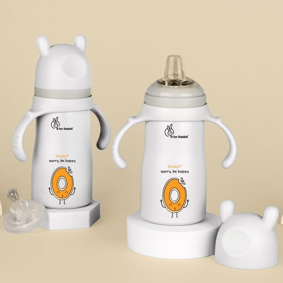 Steebo Fusion Spout Cup SS Bottle 270ml With Personalized Name - Beige