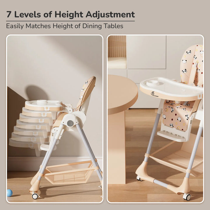 Marshmallow High Chair - 7 Level Height Adjustment, 3 Recline Modes, Adjustable & Removable Double Meal Tray, 6 months-5 years