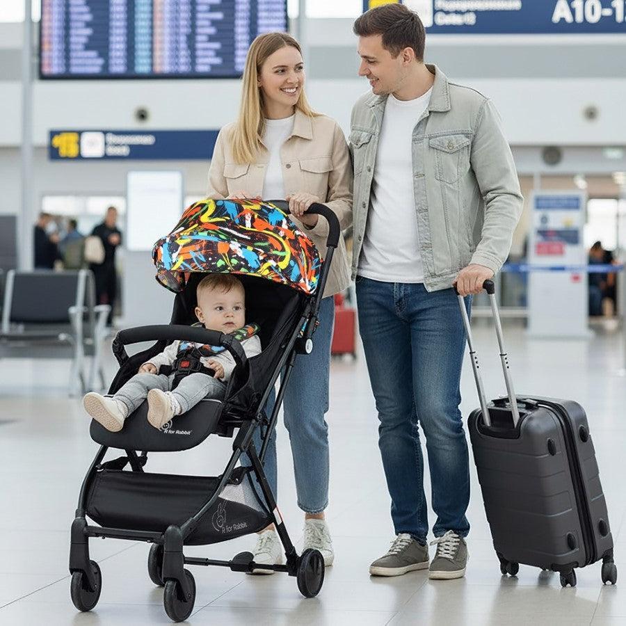Pocket Stroller Lite One Hand Fold, Multi Recline, Light Weight, Travel Friendly, Adjustable Canopy, Steel Frame, Link Brake, 0-3 Years - Black Multi